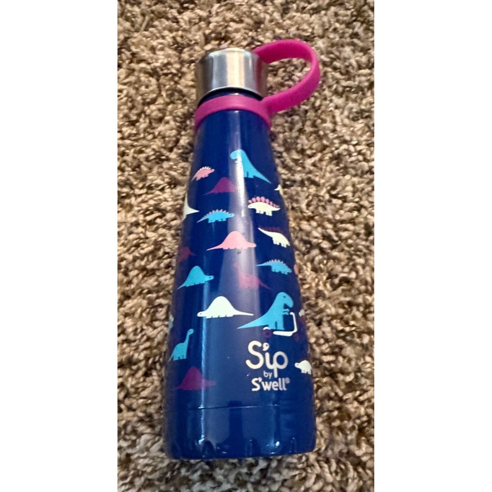 S'Well Sip Stainless Steel Blue Dinosaur Patten Water Bottle 15oz